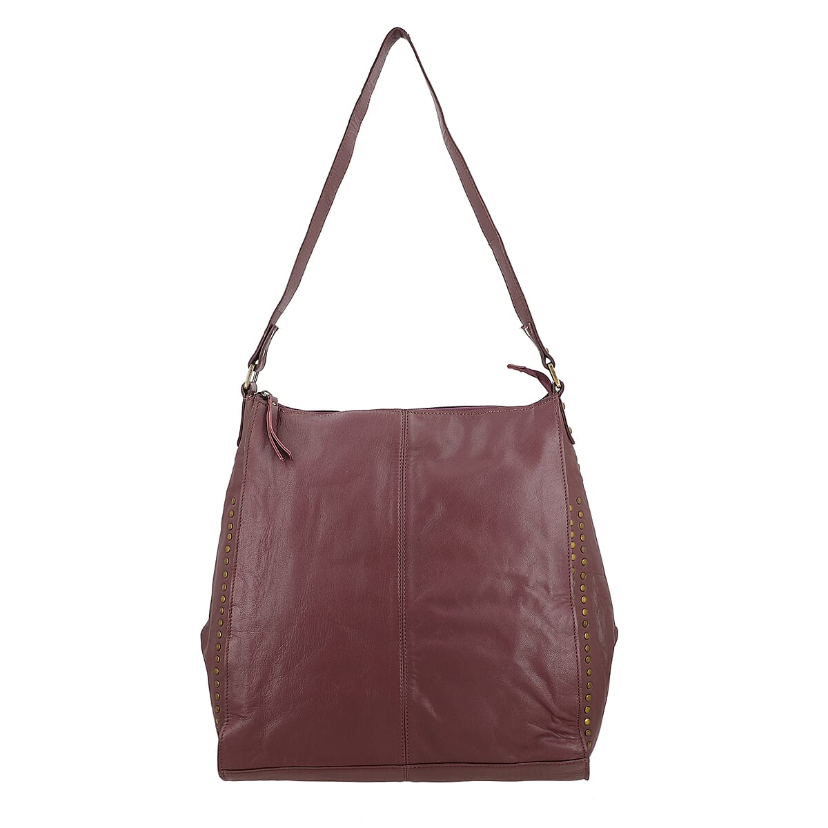 Burgundy Genuine Leather Hobo Shoulder Bag image number 3