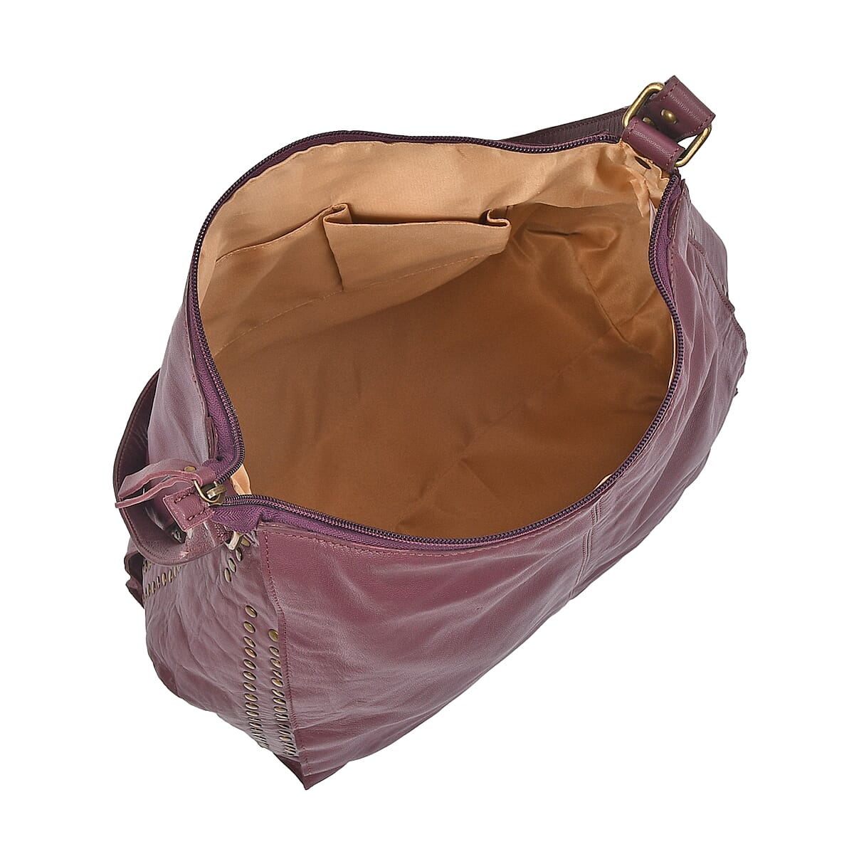 Burgundy Genuine Leather Hobo Shoulder Bag image number 4