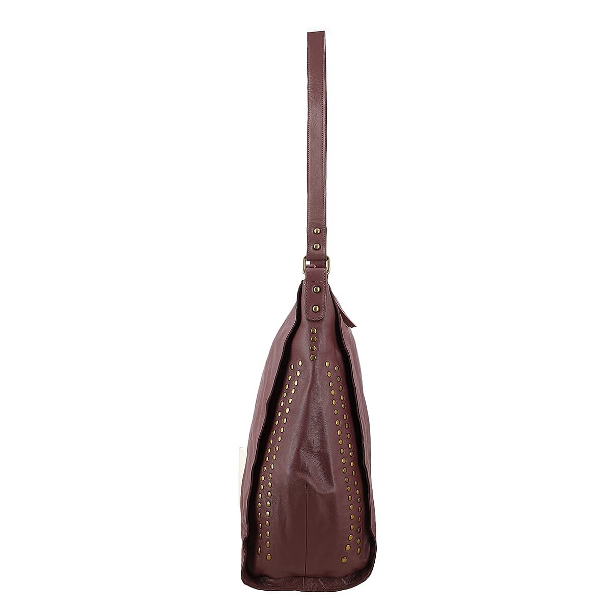 Burgundy Genuine Leather Hobo Shoulder Bag image number 5