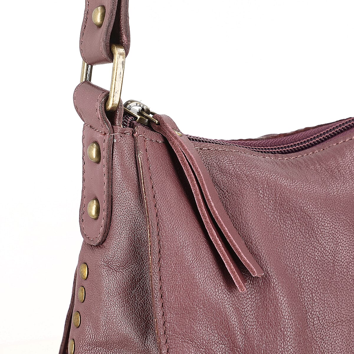 Burgundy Genuine Leather Hobo Shoulder Bag image number 8