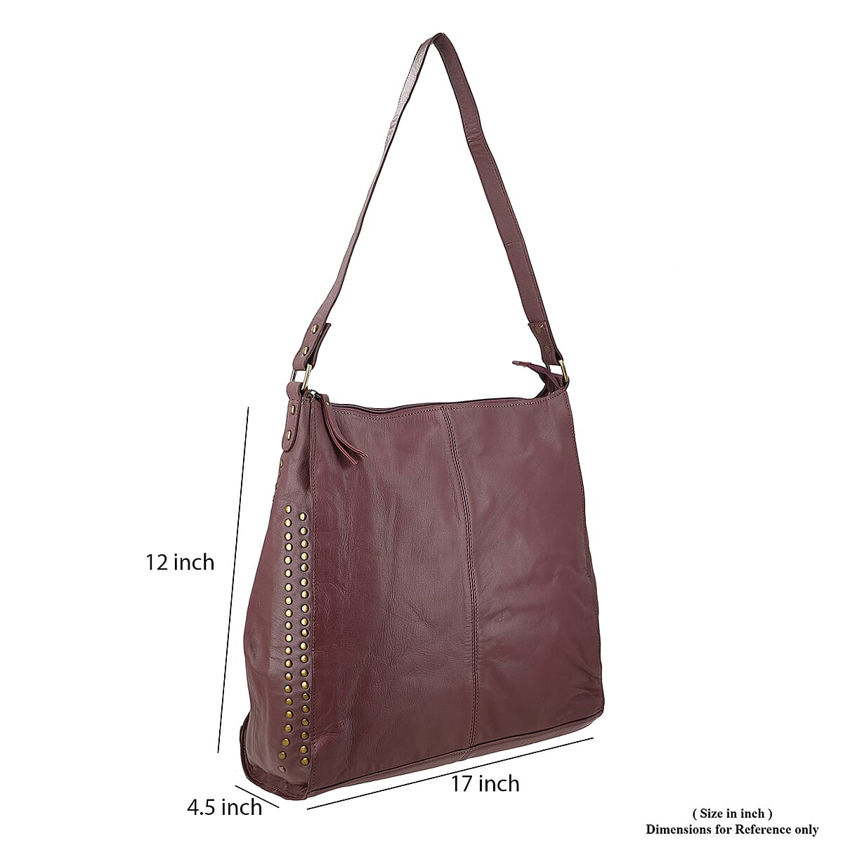 Burgundy Genuine Leather Hobo Shoulder Bag image number 9