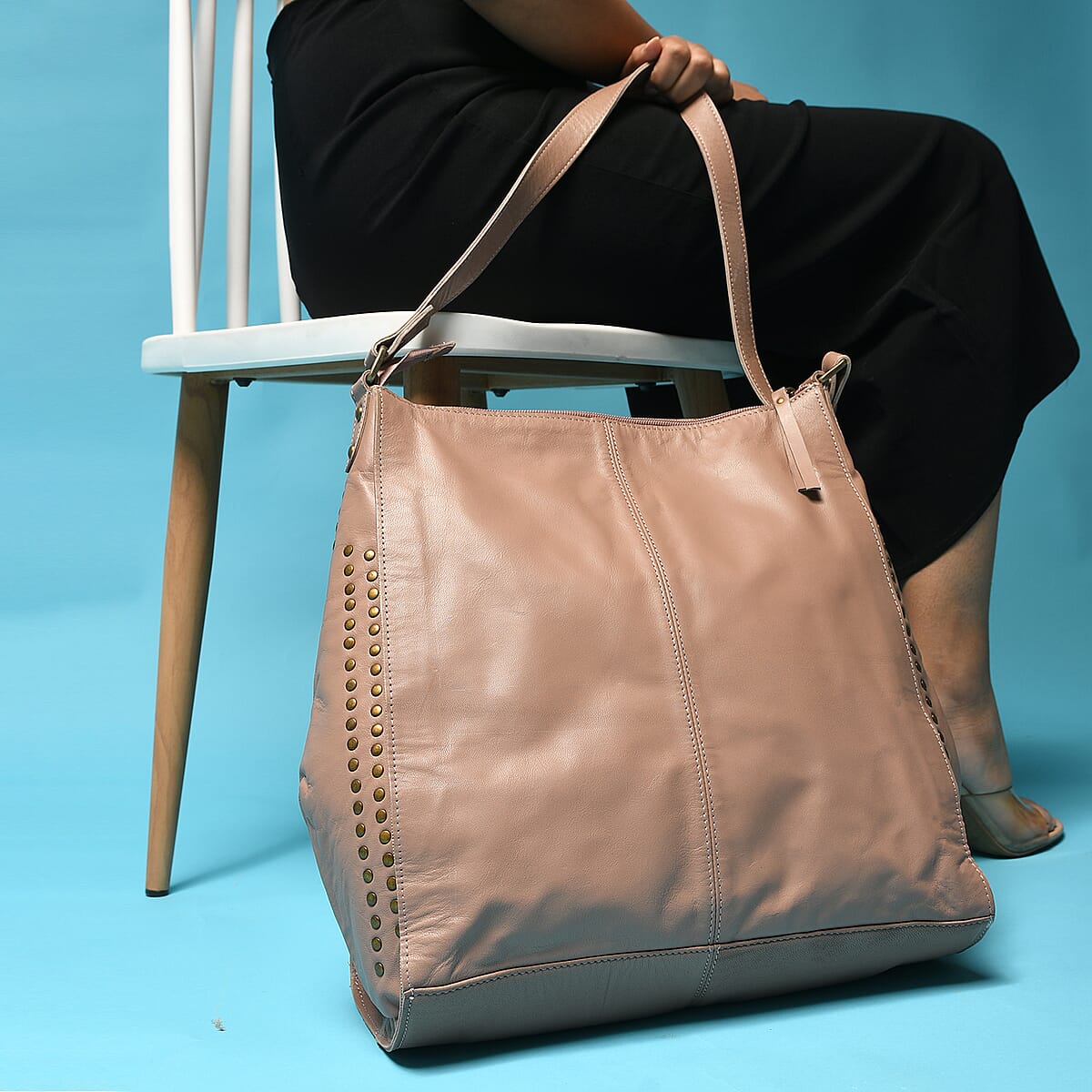 Pink Genuine Leather Hobo Shoulder Bag image number 1