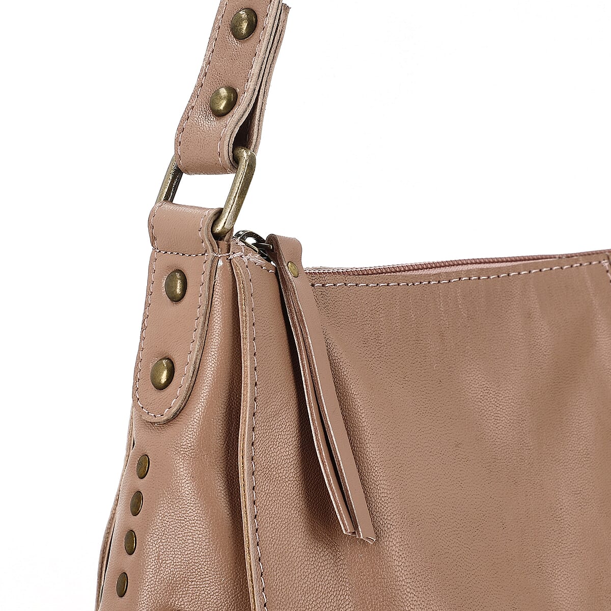 Pink Genuine Leather Hobo Shoulder Bag image number 6