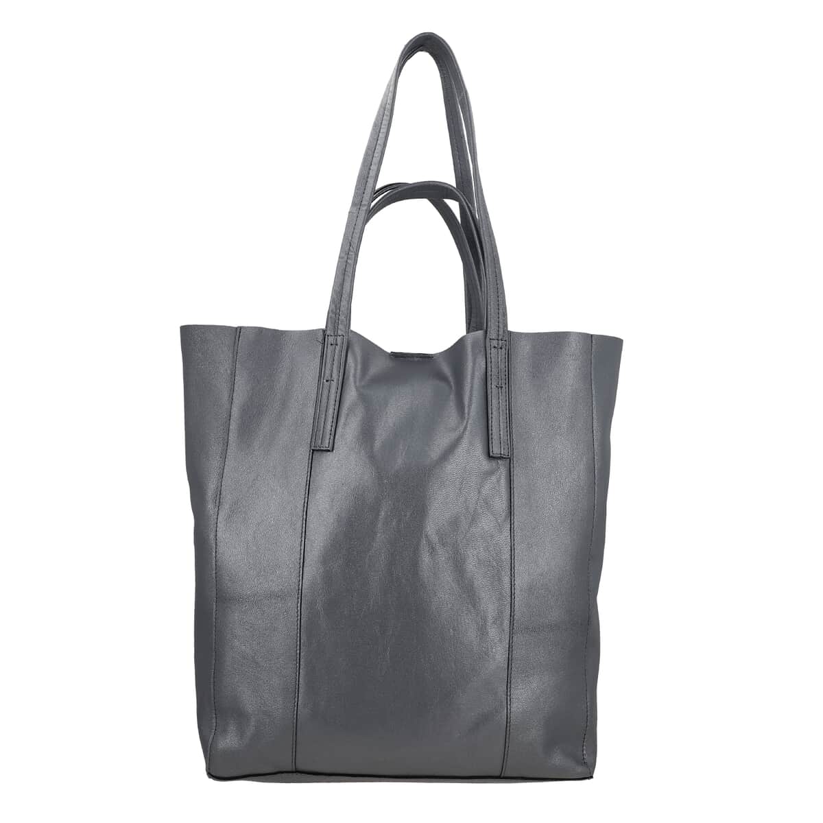 Gray Genuine Leather Unlined Metallic Tote Bag image number 0