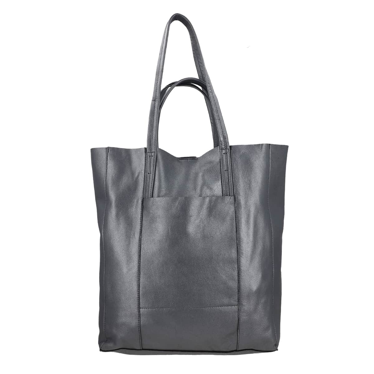 Gray Genuine Leather Unlined Metallic Tote Bag image number 3