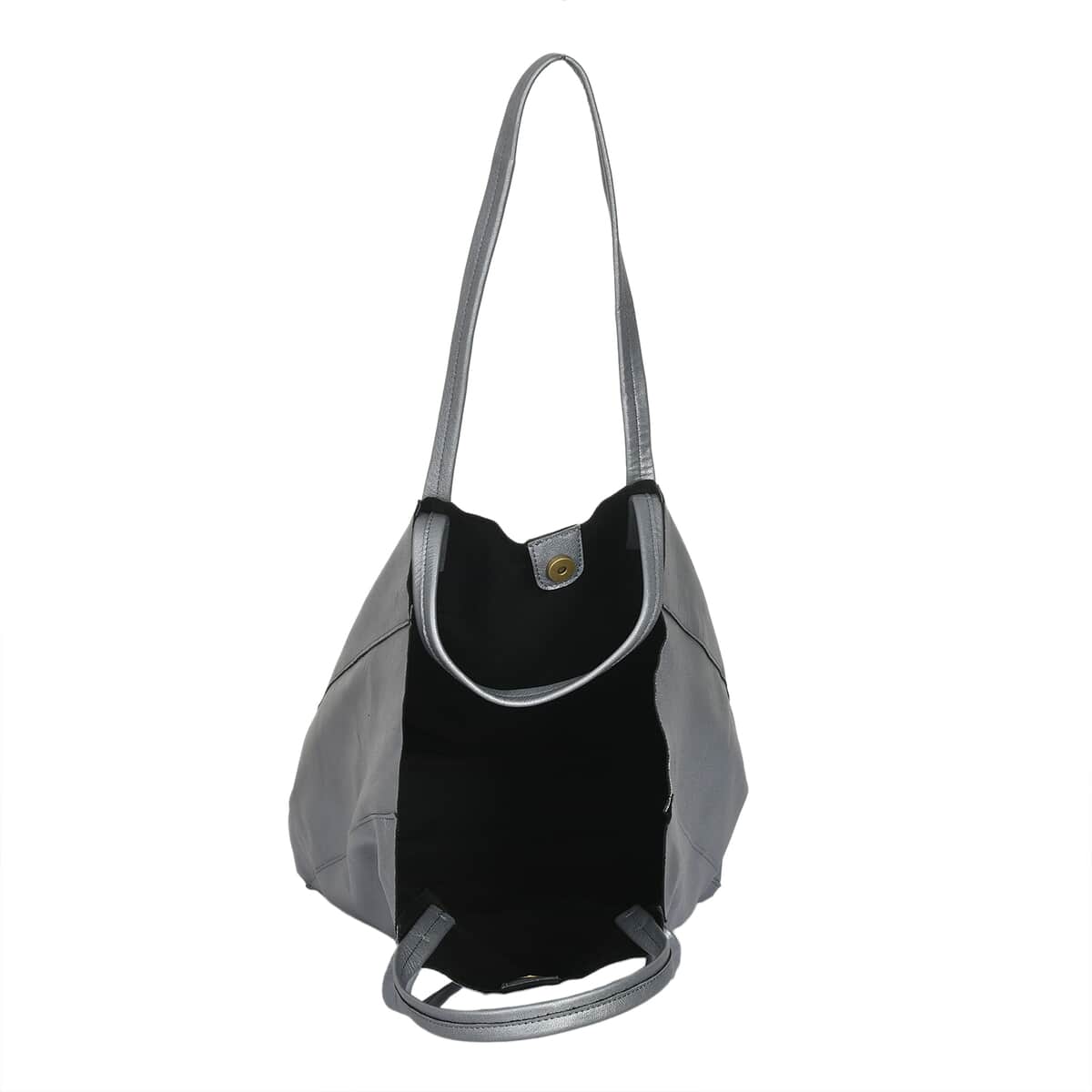 Gray Genuine Leather Unlined Metallic Tote Bag image number 4