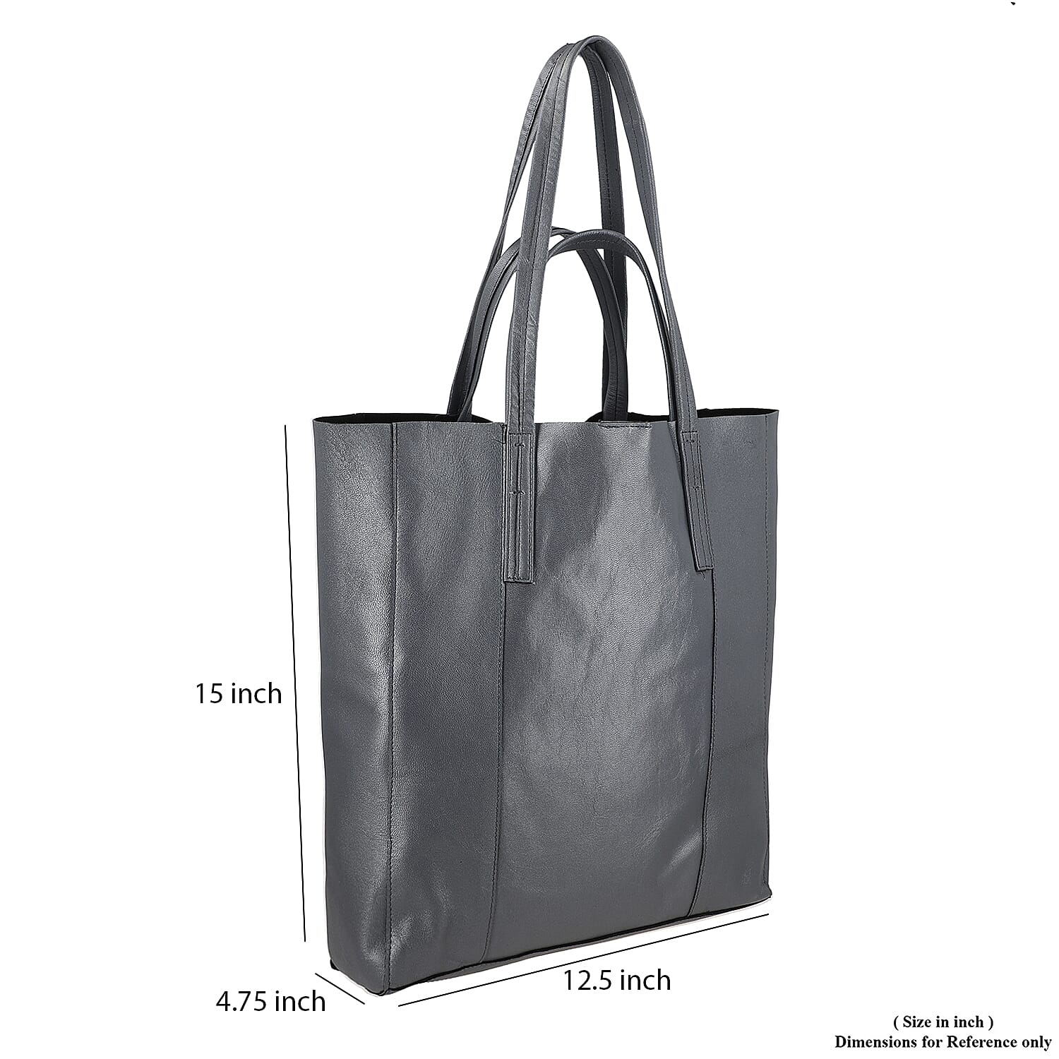 Gray Genuine Leather Unlined Metallic Tote Bag