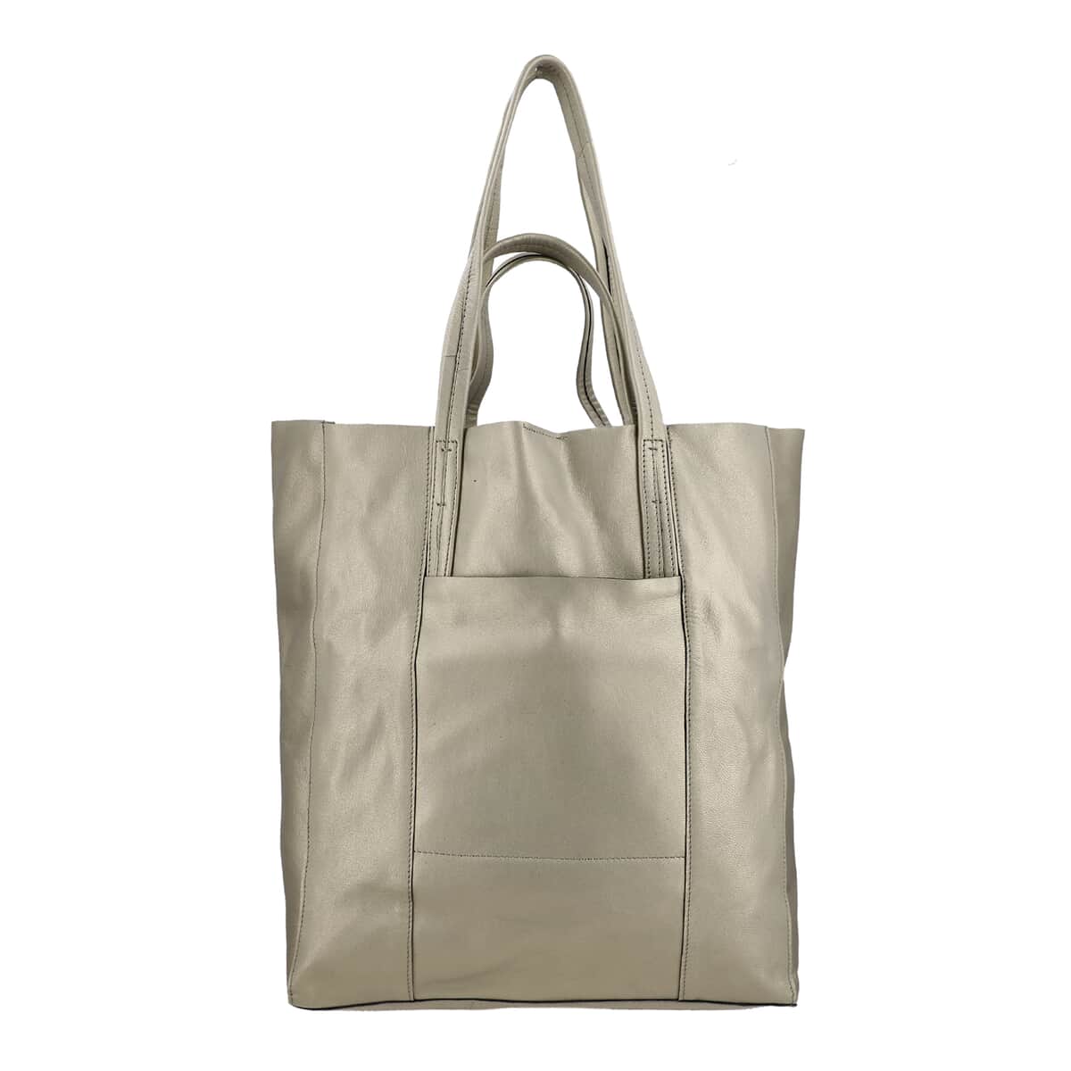 Golden Genuine Leather Unlined Metallic Tote Bag image number 3