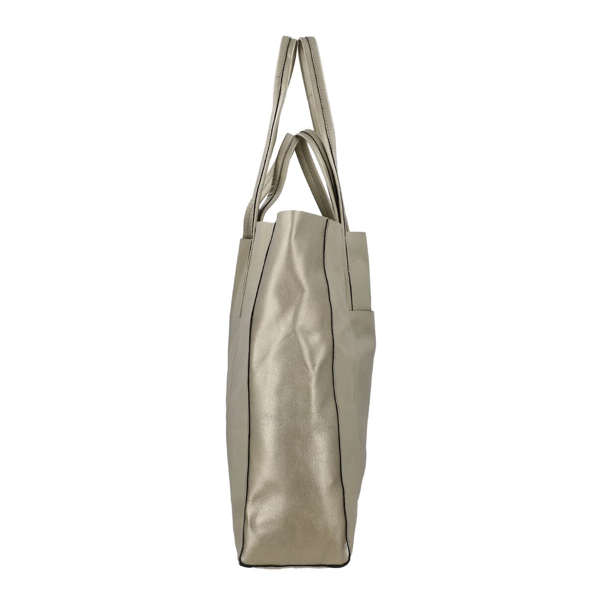 Golden Genuine Leather Unlined Metallic Tote Bag image number 4