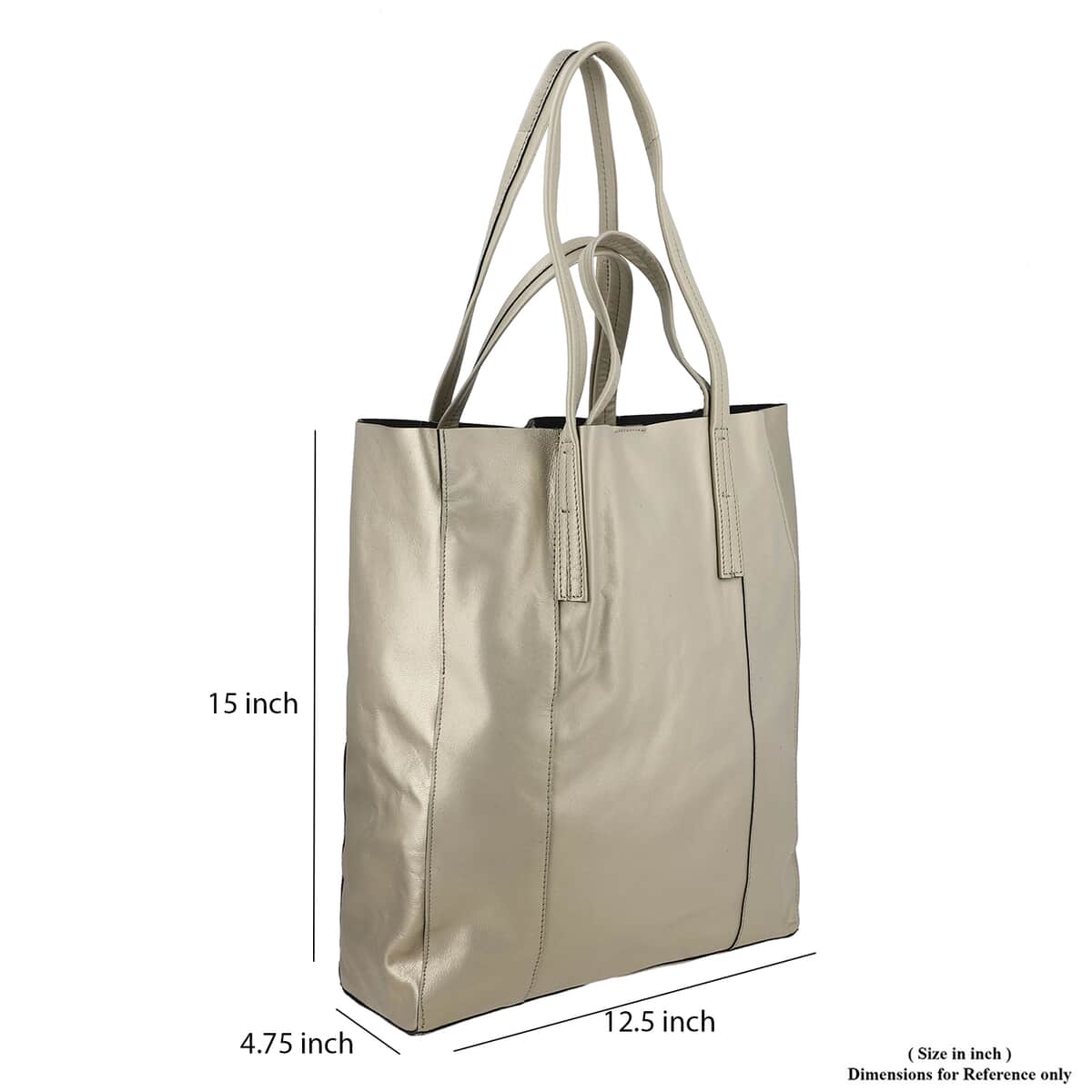 Golden Genuine Leather Unlined Metallic Tote Bag image number 7