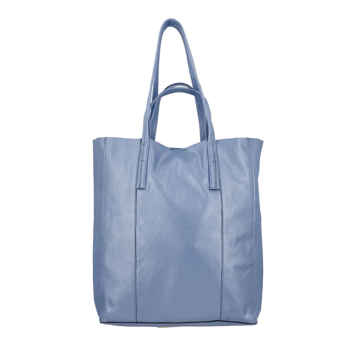 Blue Genuine Leather Unlined Metalic Tote Bag image number 0