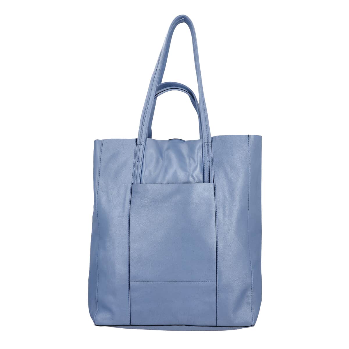 Blue Genuine Leather Unlined Metalic Tote Bag image number 3