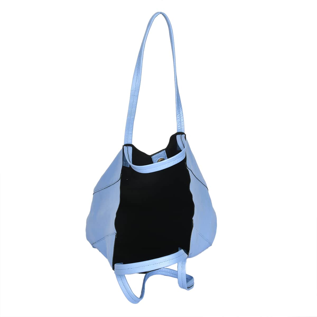 Blue Genuine Leather Unlined Metalic Tote Bag image number 4