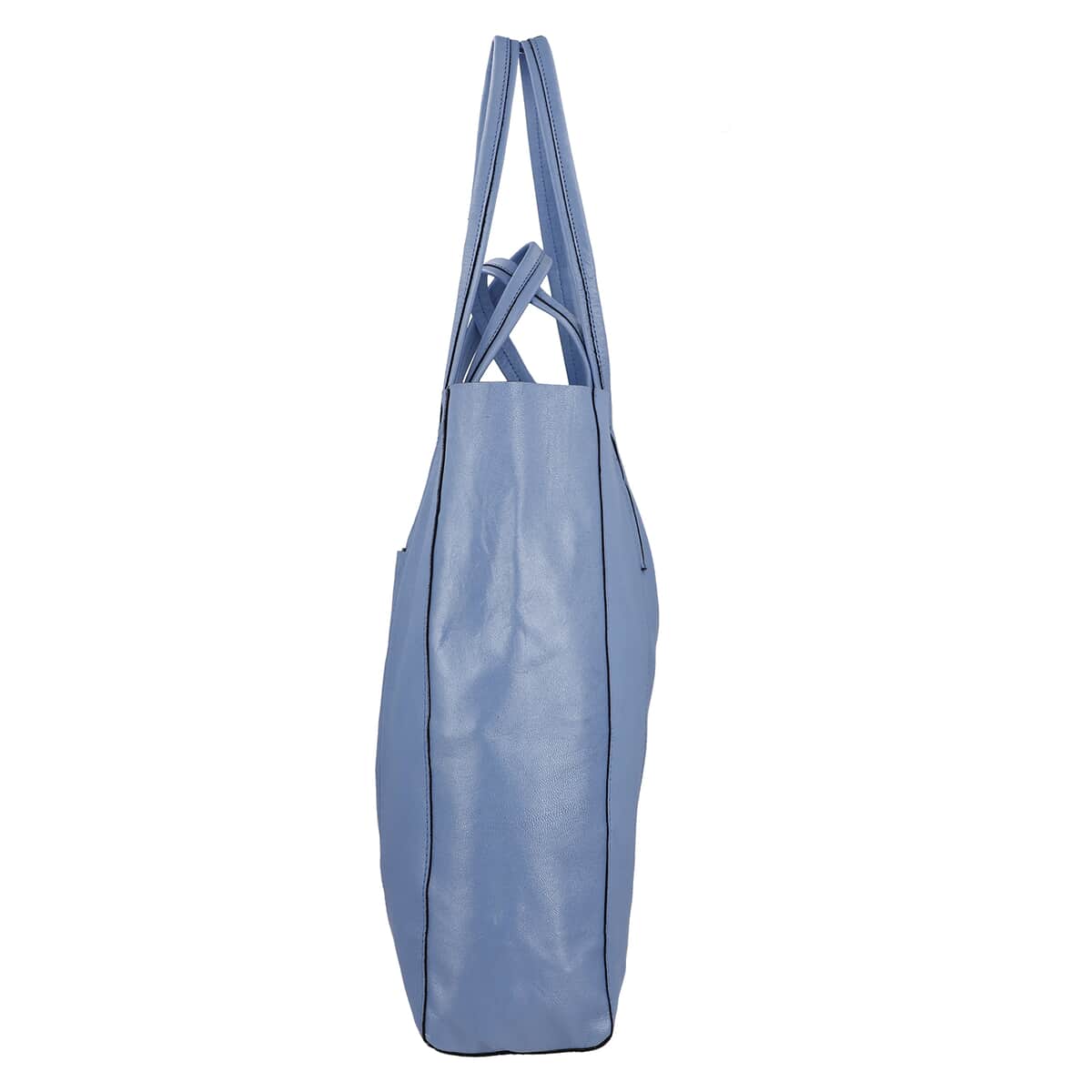 Blue Genuine Leather Unlined Metalic Tote Bag image number 5