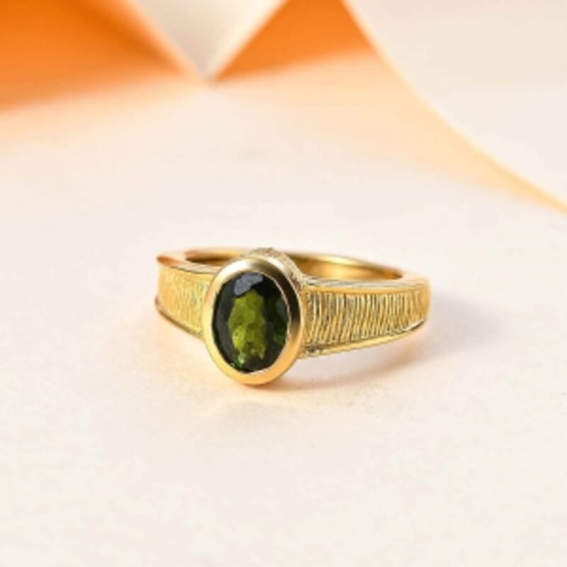 Chrome Diopside 1.05 ctw Ring in Vermeil Yellow Gold Over Sterling Silver (Size 9)