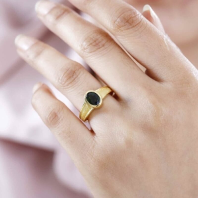 Chrome Diopside 1.05 ctw Ring in Vermeil Yellow Gold Over Sterling Silver (Size 9)