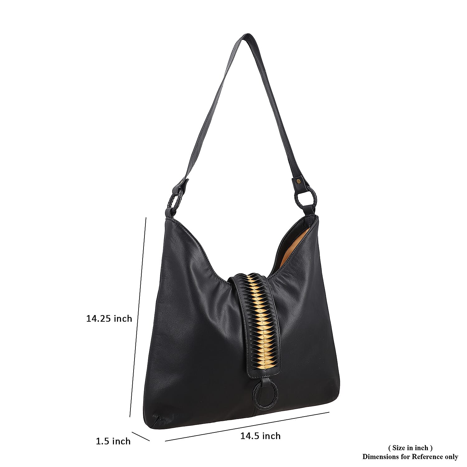 Set of 2 Black and Gold Pintuck Pattern Genuine Leather Shoulder Bag and Crossbody Bag
