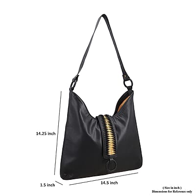 Set of 2 Black and Gold Pintuck Pattern Genuine Leather Shoulder Bag and Crossbody Bag