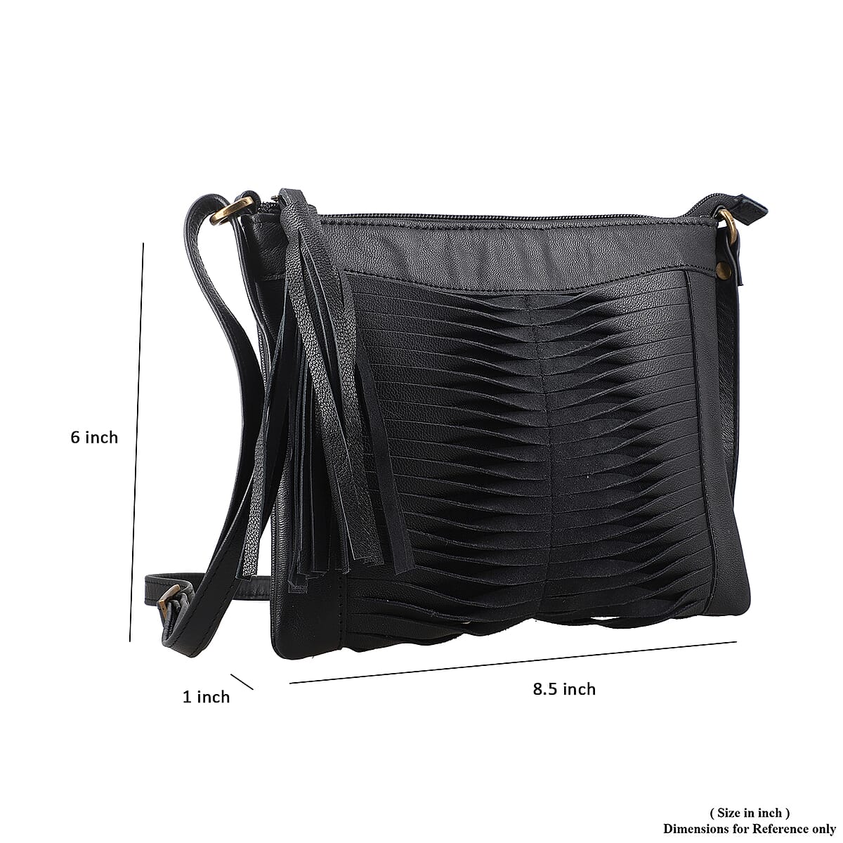 Set of 2 Black Pintuck Pattern Genuine Leather Shoulder Bag and Crossbody Bag image number 3