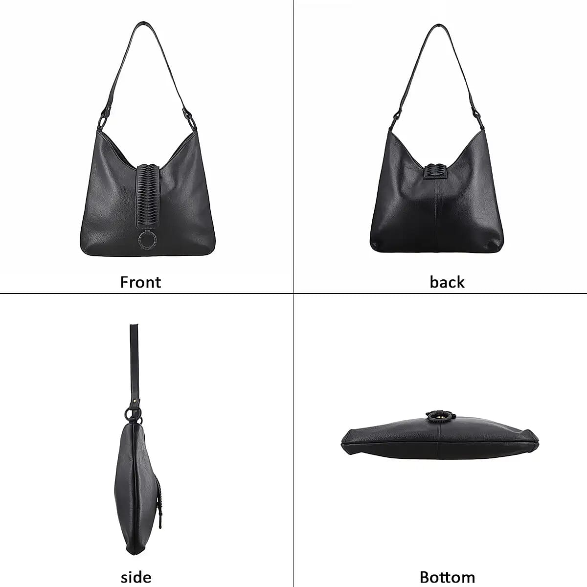Set of 2 Black Pintuck Pattern Genuine Leather Shoulder Bag and Crossbody Bag image number 9
