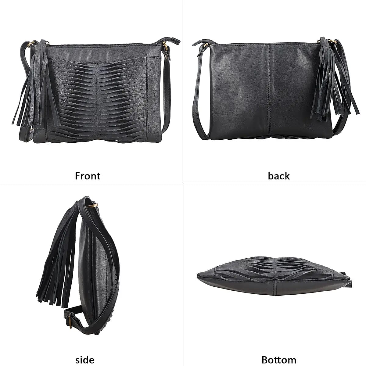 Set of 2 Black Pintuck Pattern Genuine Leather Shoulder Bag and Crossbody Bag image number 10