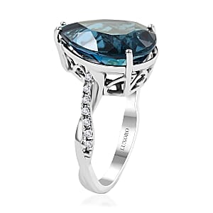 Certified and Appraised Luxoro 10K White Gold AAA London Blue Topaz and I2 Diamond Ring (Size 5.5) 10.85 ctw
