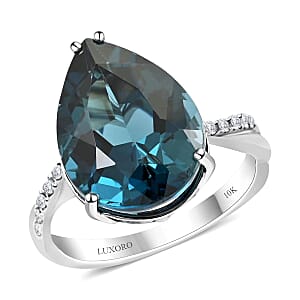 Certified and Appraised Luxoro 10K White Gold AAA London Blue Topaz and I2 Diamond Ring (Size 7.5) 10.85 ctw
