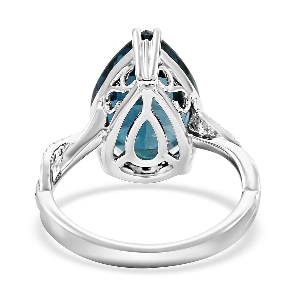 Certified and Appraised Luxoro 10K White Gold AAA London Blue Topaz and I2 Diamond Ring (Size 8.5) 10.85 ctw image number 4