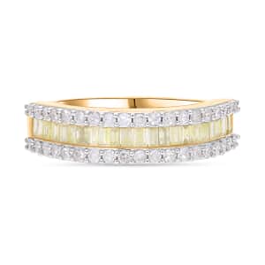 Luxoro 14K Yellow Gold I3 Natural Yellow and White Diamond Half Eternity Band Ring (Size 6.0) 1.00 ctw