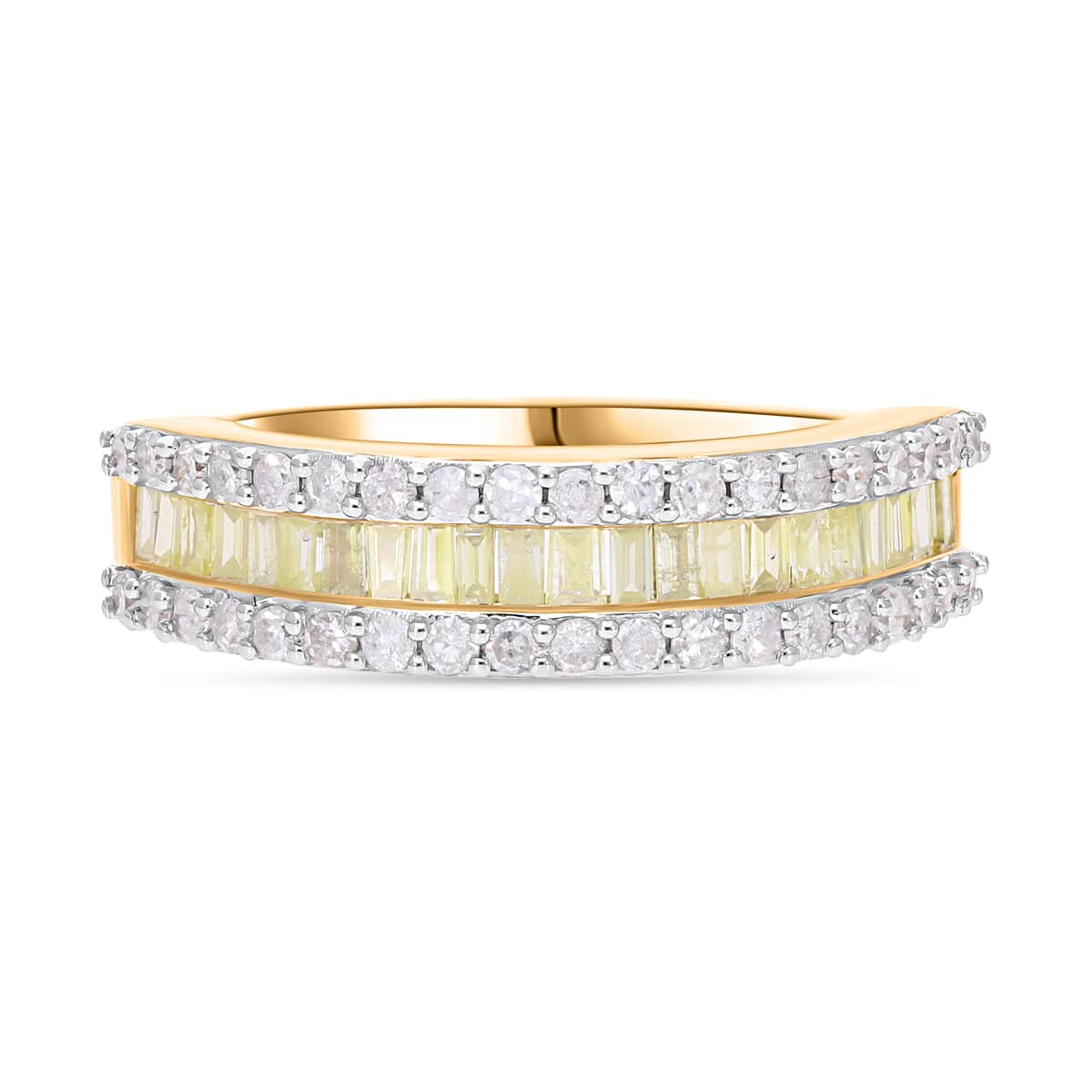 Luxoro I3 Natural Yellow and White Diamond 1.00 ctw Half Eternity Band Ring in 14K Yellow Gold (Size 7.0) image number 0