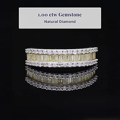 Luxoro I3 Natural Yellow and White Diamond 1.00 ctw Half Eternity Band Ring in 14K Yellow Gold (Size 7.0)