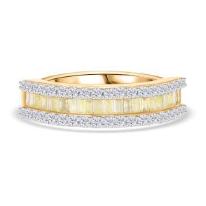 Luxoro I3 Natural Yellow and White Diamond 1.00 ctw Half Eternity Band Ring in 14K Yellow Gold (Size 8.0)