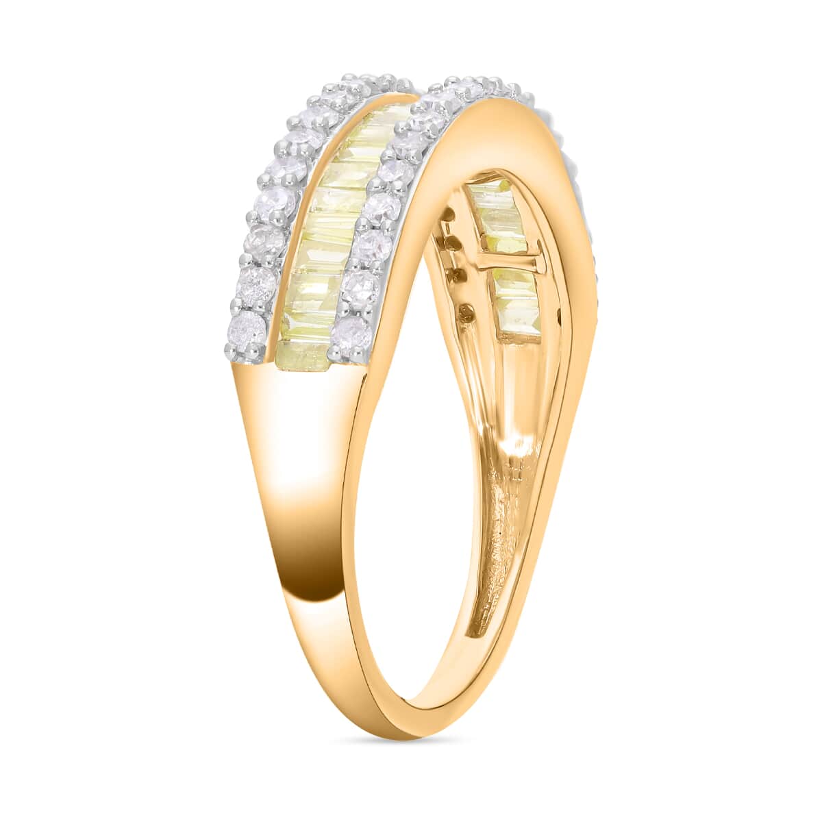 Luxoro I3 Natural Yellow and White Diamond 1.00 ctw Half Eternity Band Ring in 14K Yellow Gold (Size 8.0) image number 3