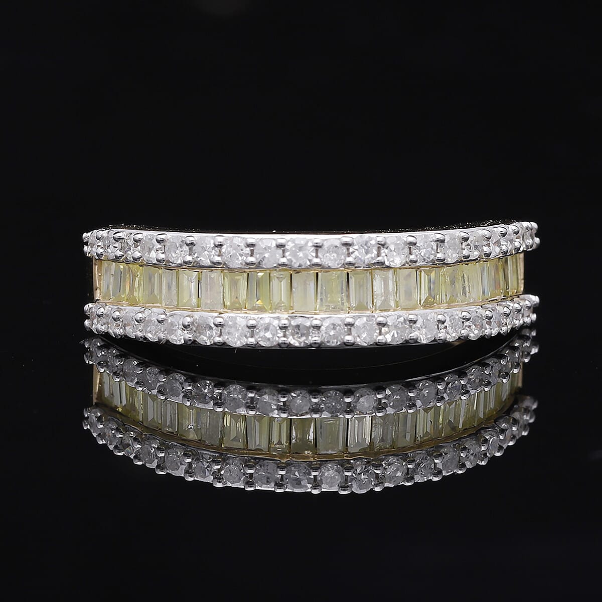 Luxoro I3 Natural Yellow and White Diamond 1.00 ctw Half Eternity Band Ring in 14K Yellow Gold (Size 9.0) image number 1