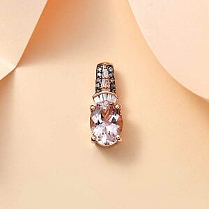 Morganite and Natural Champagne Diamond 1.22 ctw Pendant in Vermeil RG Over Sterling Silver
