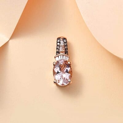 Morganite and Natural Champagne Diamond 1.22 ctw Pendant in Vermeil RG Over Sterling Silver