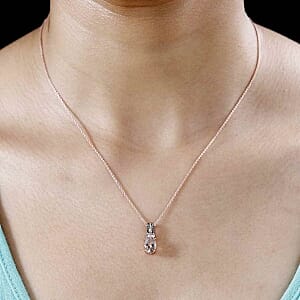 Morganite and Natural Champagne Diamond 1.22 ctw Pendant in Vermeil RG Over Sterling Silver