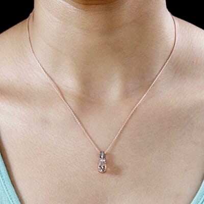 Morganite and Natural Champagne Diamond 1.22 ctw Pendant in Vermeil RG Over Sterling Silver