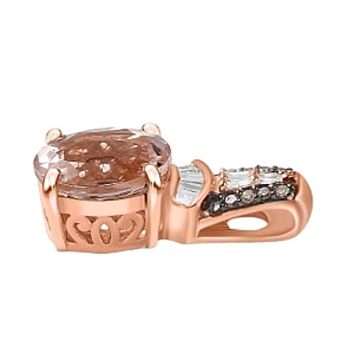 Morganite and Natural Champagne Diamond 1.22 ctw Pendant in Vermeil RG Over Sterling Silver
