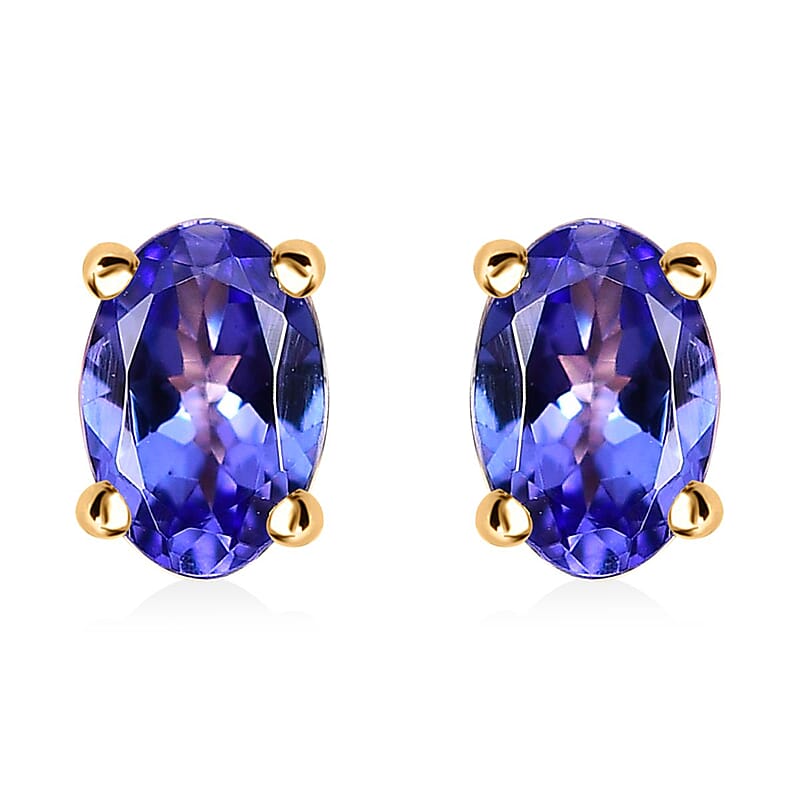 Luxoro 10K Yellow Gold Premium Tanzanite Stud Earrings 1.15 ctw