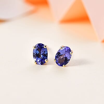 Luxoro 10K Yellow Gold Premium Tanzanite Stud Earrings 1.15 ctw