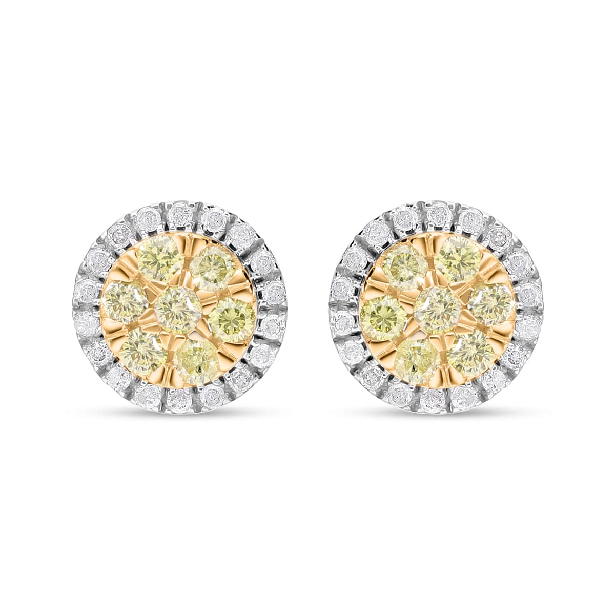 10K Yellow Gold Natural Yellow and White Diamond I2-I3 Stud Earrings 0.50 ctw image number 0