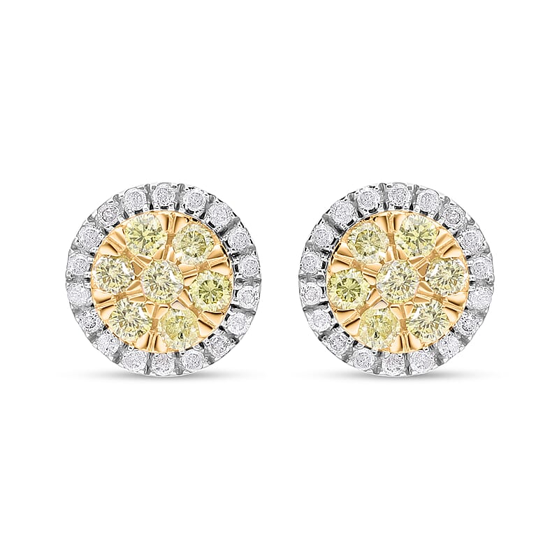 Luxoro 10K Yellow Gold Natural Yellow and White Diamond I2-I3 Stud Earrings 0.50 ctw