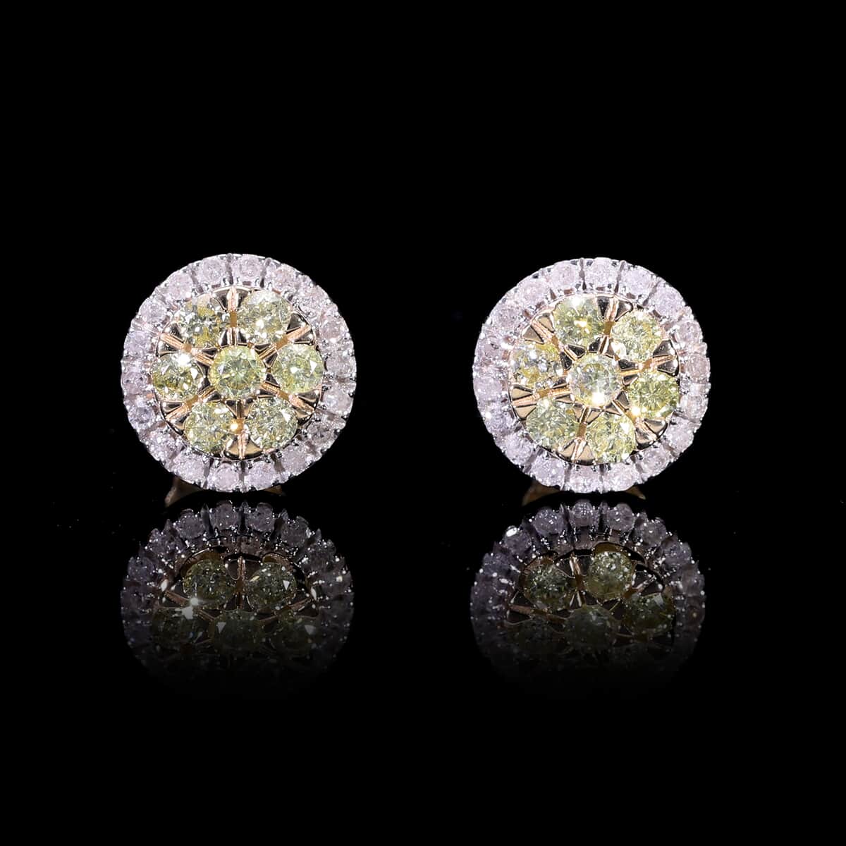 10K Yellow Gold Natural Yellow and White Diamond I2-I3 Stud Earrings 0.50 ctw image number 1