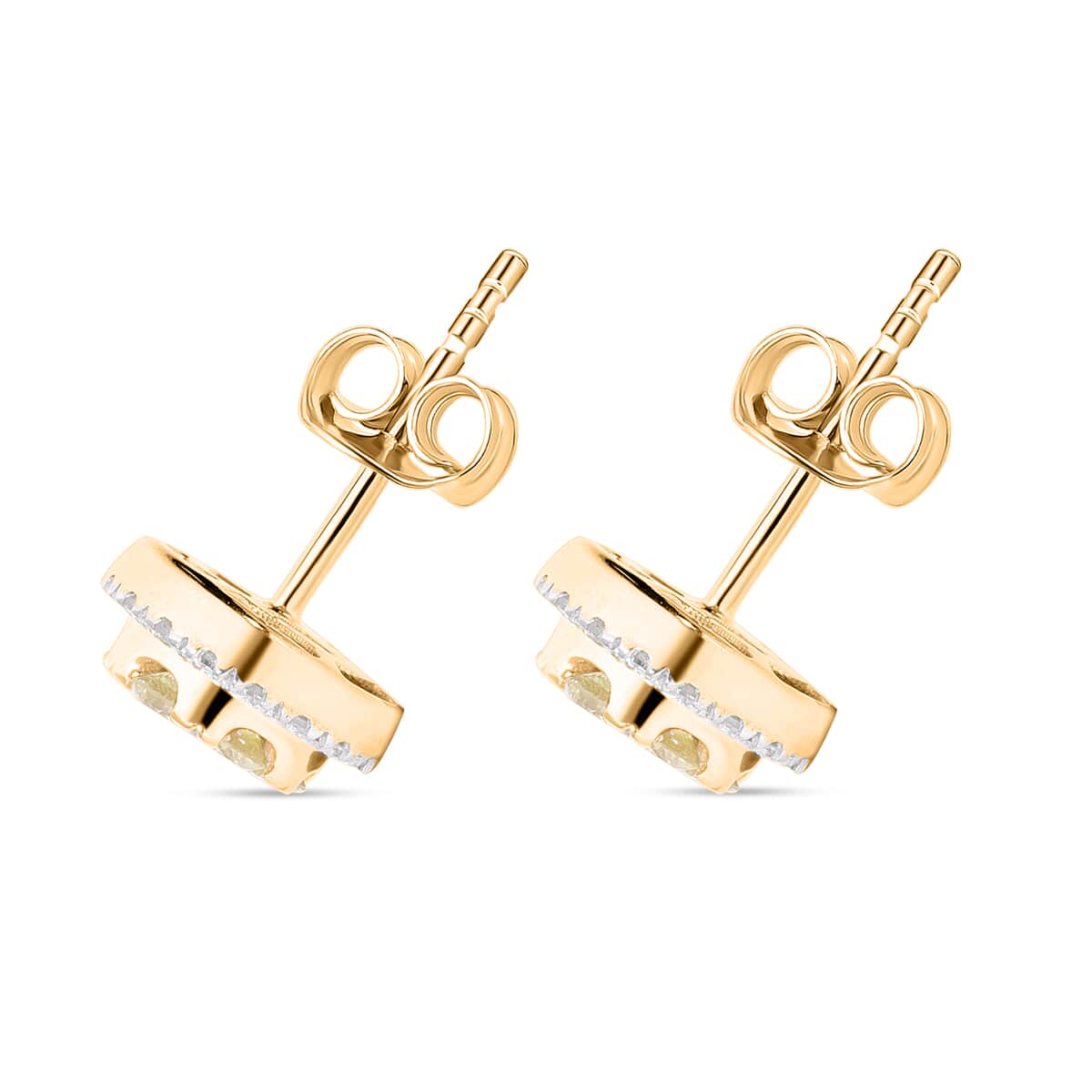 10K Yellow Gold Natural Yellow and White Diamond I2-I3 Stud Earrings 0.50 ctw image number 3