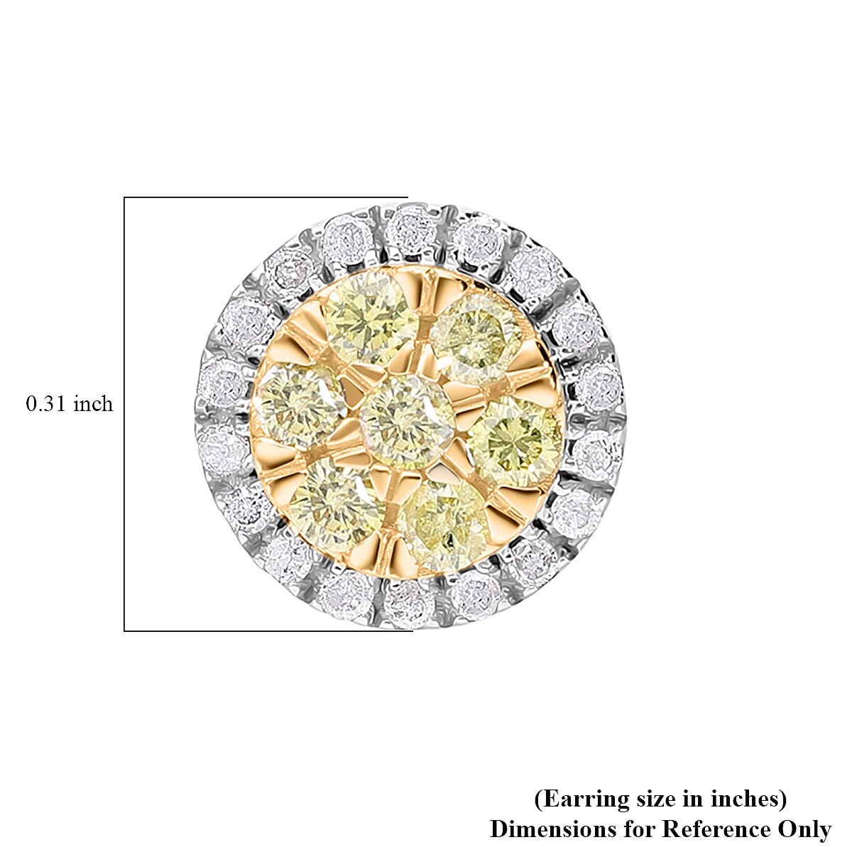 Luxoro 10K Yellow Gold Natural Yellow and White Diamond I2-I3 Stud Earrings 0.50 ctw
