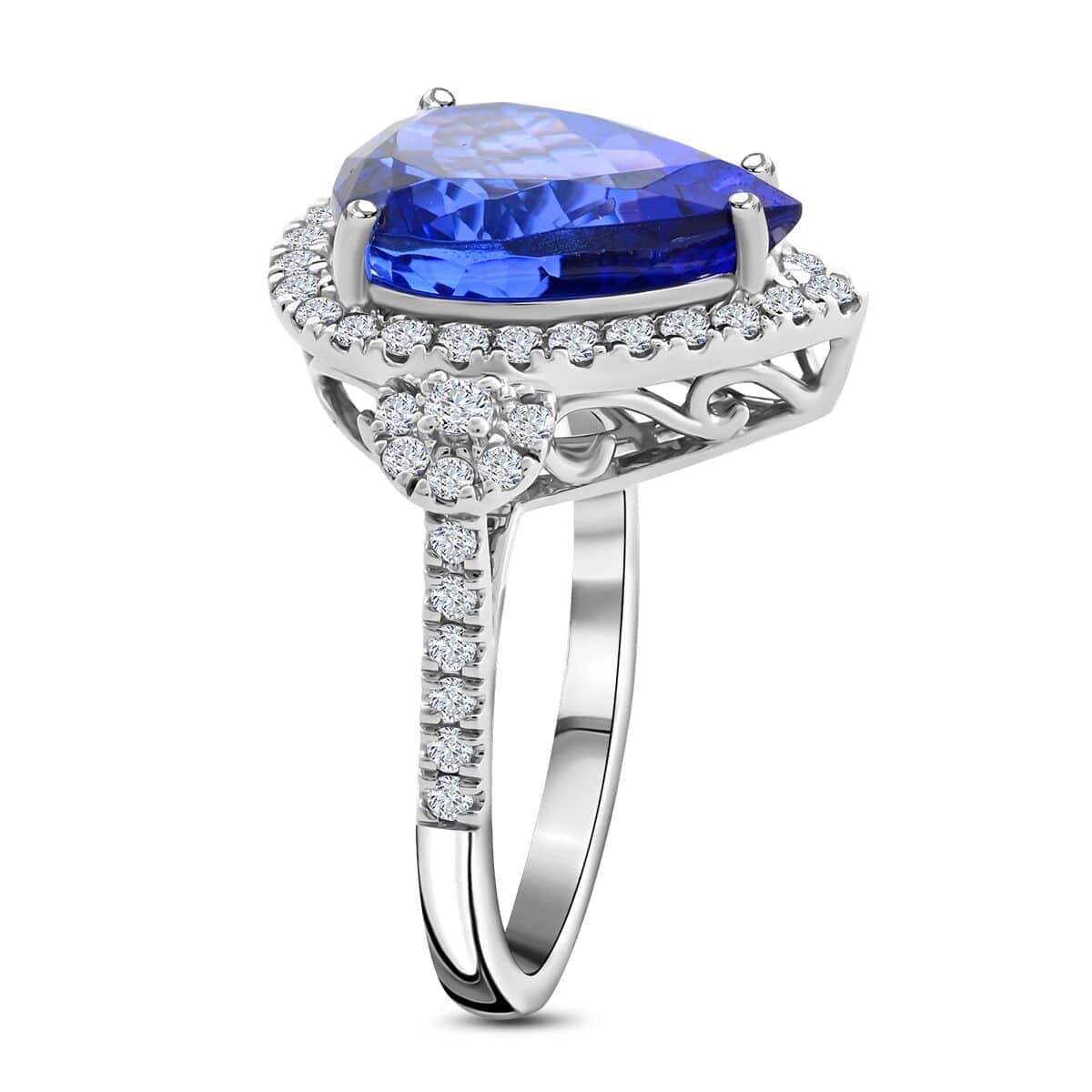 One Of A Kind Certified & Appraised Rhapsody 950 Platinum AAAA Tanzanite and E-F VS Diamond Ring (Size 10.5) 8.65 Grams 7.50 ctw image number 3