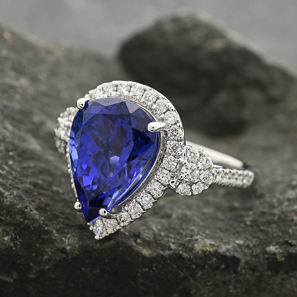 One Of A Kind Certified & Appraised Rhapsody 950 Platinum AAAA Tanzanite and E-F VS Diamond Ring (Size 8.5) 8.65 Grams 7.50 ctw image number 1