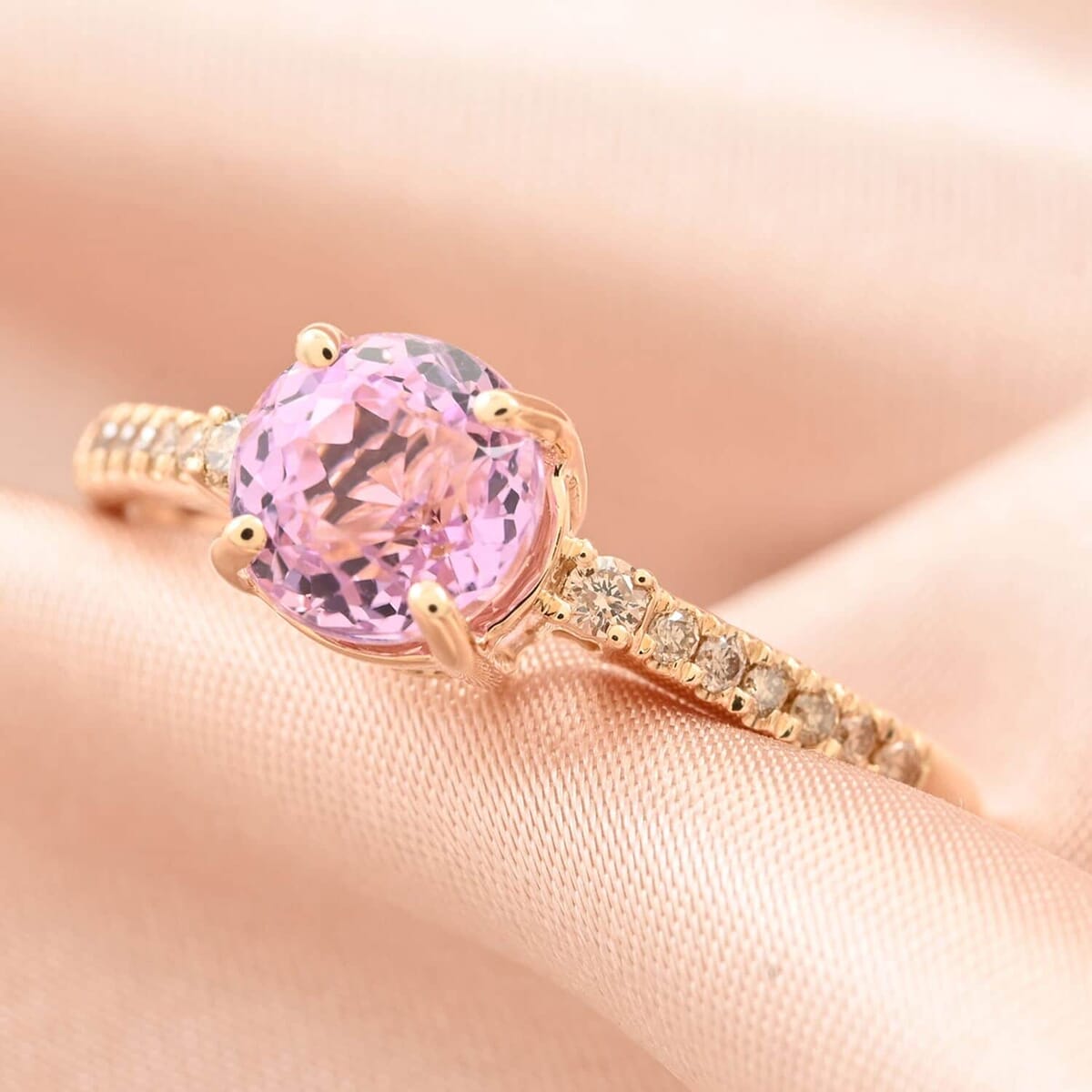 Luxoro 14K Yellow Gold AAA Patroke Kunzite and G-H I2 Diamond Ring (Size 7.5) 2.00 ctw image number 1
