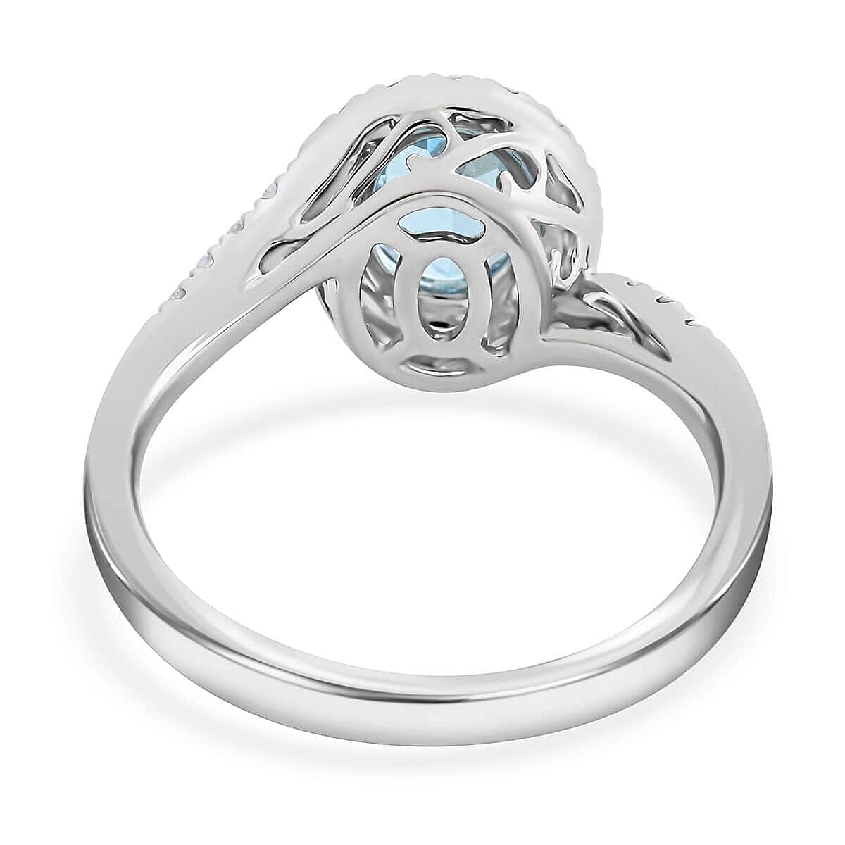 Luxoro 14K White Gold AAA Santa Maria Aquamarine and G-H I2 Diamond Ring (Size 10.5) 4.10 Grams 1.50 ctw image number 4
